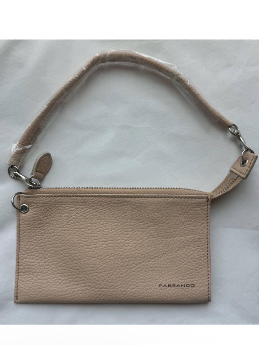 RABEANCO Cream Tan Leather Wristlet Clutch Convertible Bag NWOT Minimalist - Picture 10 of 10